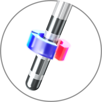 Graphic showing bipolar directional stimulation with a deep brain stimulation lead.