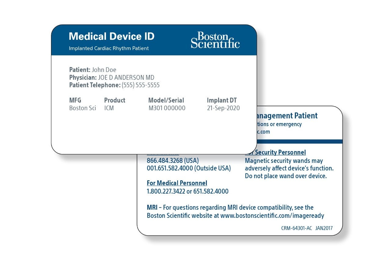 Boston Scientific Medical Device ID Card