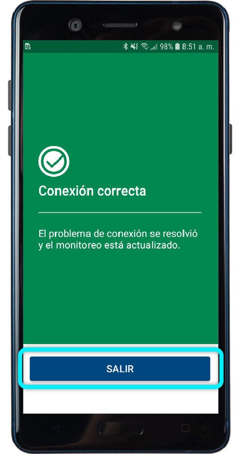 pantalla verde que muestra la configuración exitosa