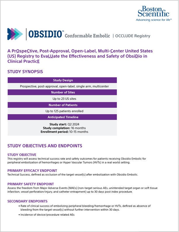 Obsidio Embolic OCCLUDE Registry