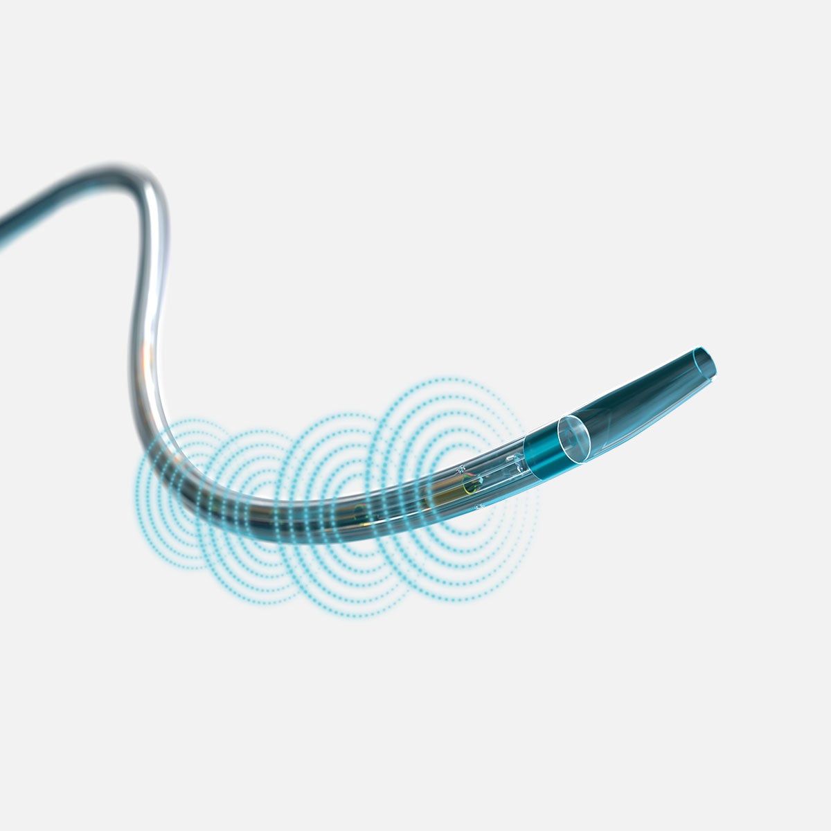 EKOS catheters with blue circles surrounding representing soundwaves.