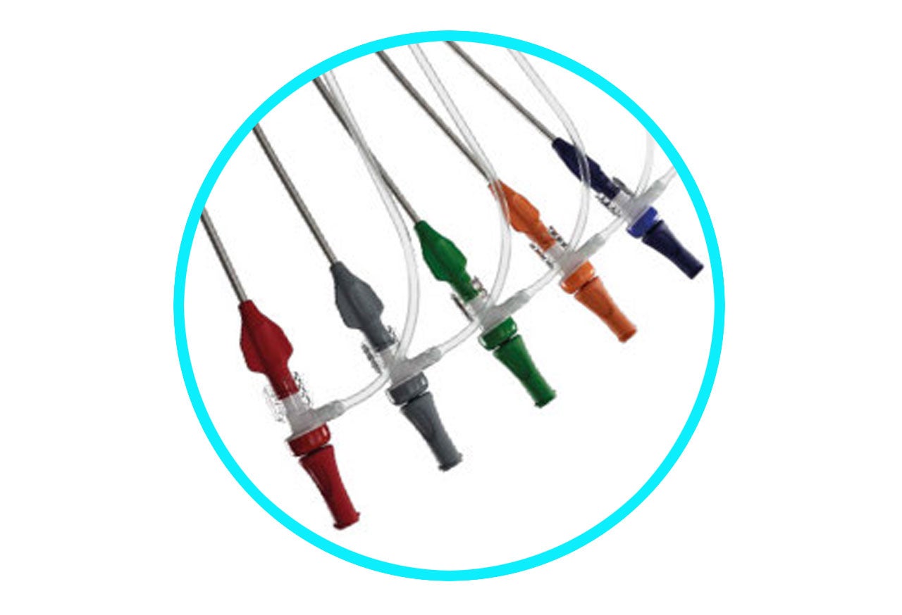 Catapult tips in colors red, grey, green, orange and blue.