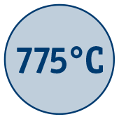 Circular icon displaying 775 degrees Celsius