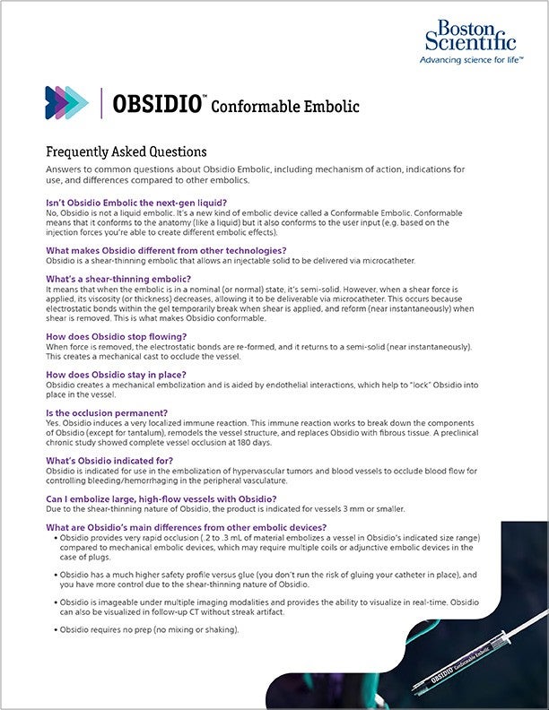  Obsidio Conformable Embolic frequently asked questions.