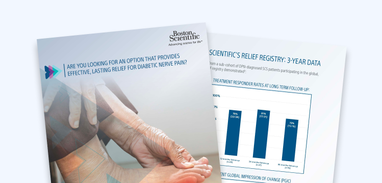 Brochure discussing treatment options for diabetic nerve pain with outcomes chart.