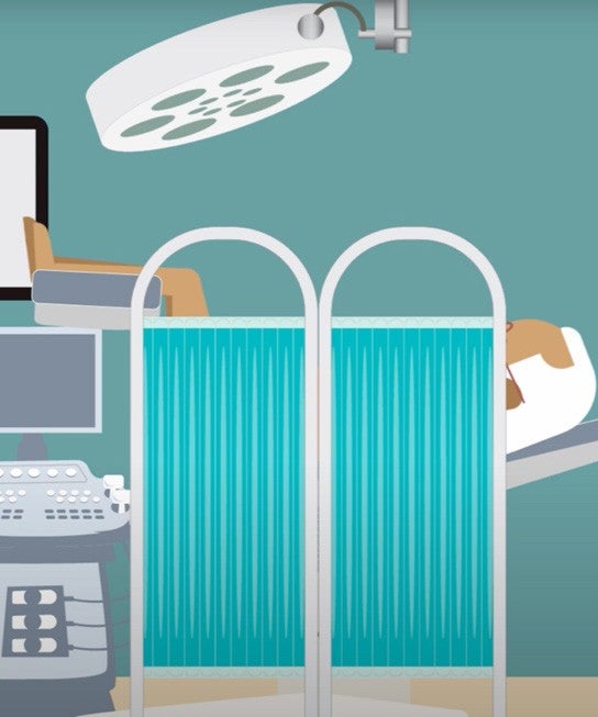 Animated person lying on a table in a doctor’s office