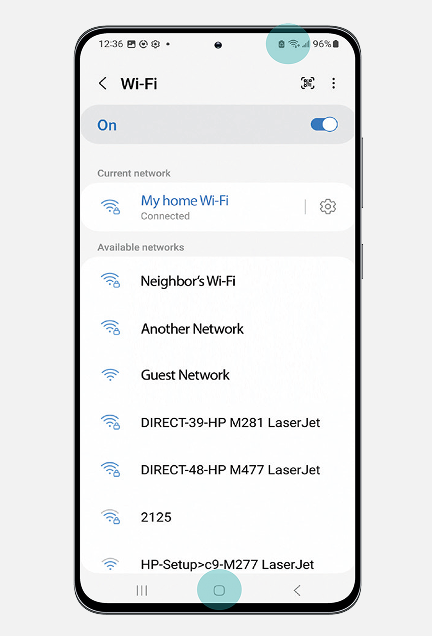 wifi icon at top of screen shows when you're connected.