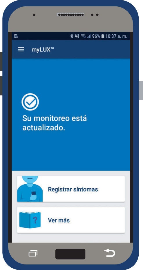 pantalla de teléfono que muestra pantalla azul e ícono de marca de verificación