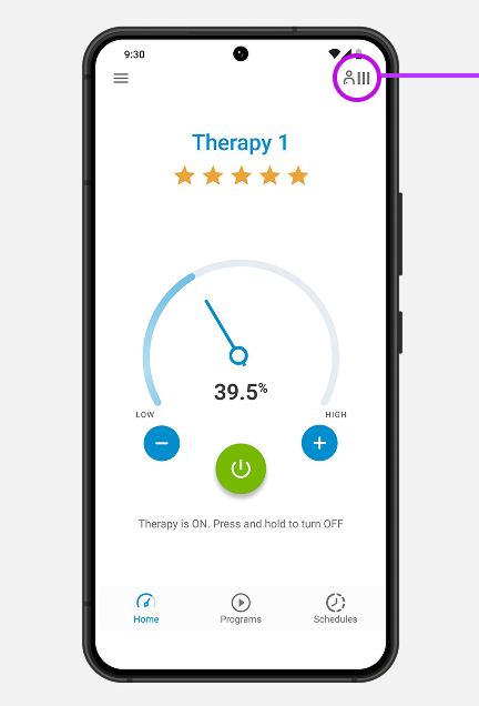 screen showing battery level icon in upper right corner.