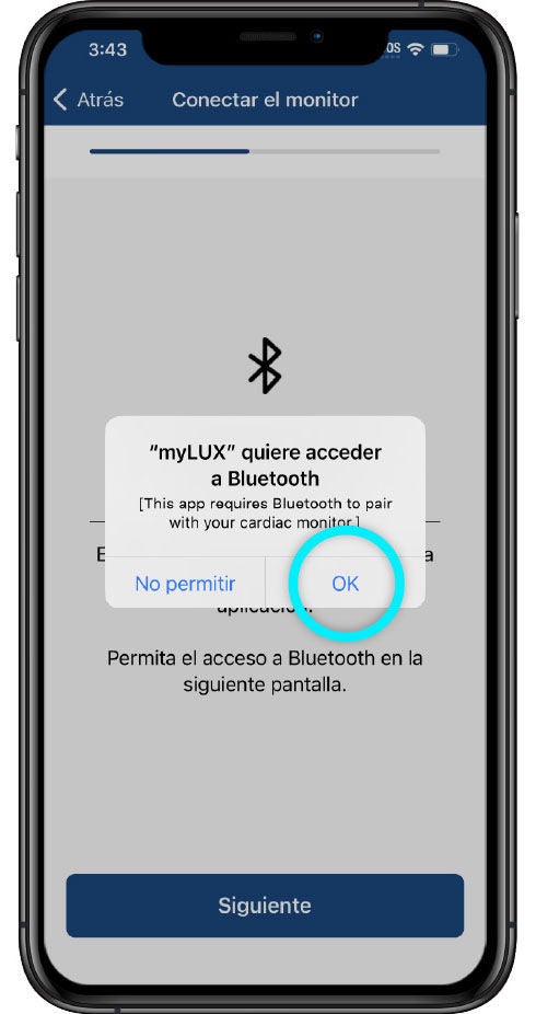mensaje de pantalla para permitir Bluetooth