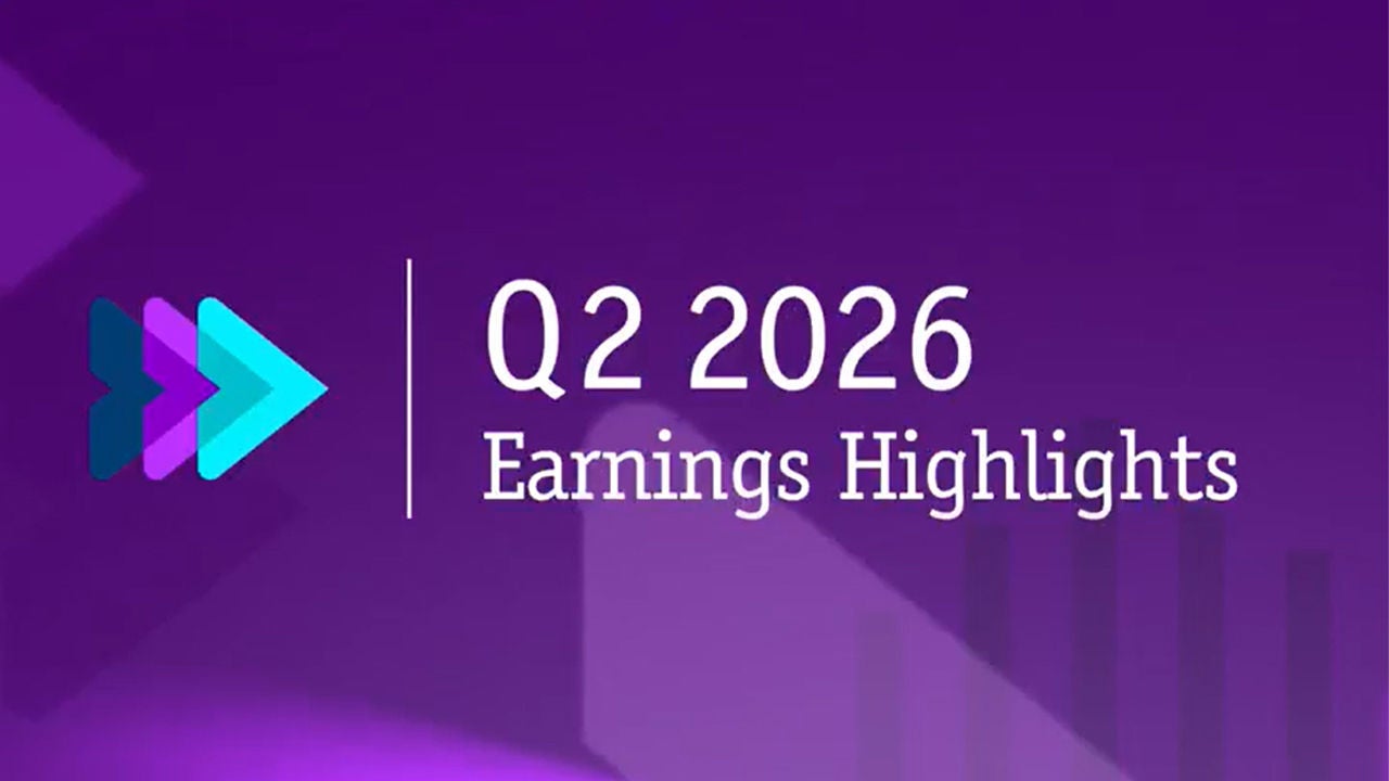 Digital slide featuring the text Q2 2026 Earnings Highlights on a purple gradient background.