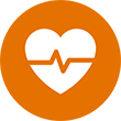 Icon of a heart in an orange circle.