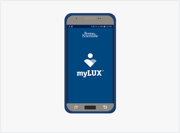 Mobile phone screen showing the myLUX Patient app