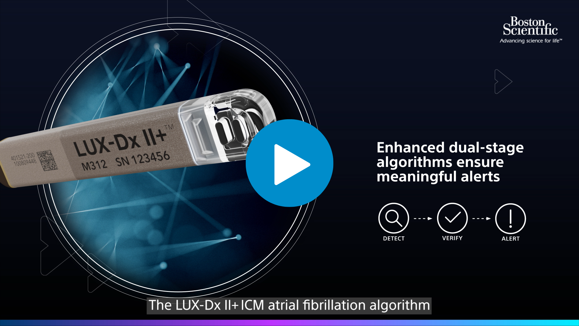 LUX-Dx II+ ICM device showcasing advanced dual-stage algorithm for accurate atrial fibrillation detection and alerts.