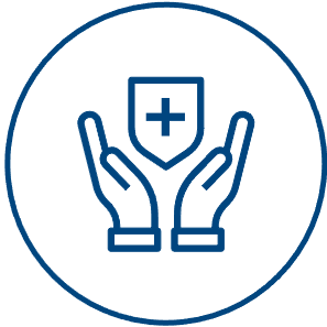 icon of two hands and healthcare icon