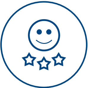 Icon of smiley face and three stars