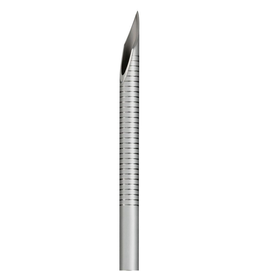 Sharp needle tip grind is designed for precise penetration into the target area.