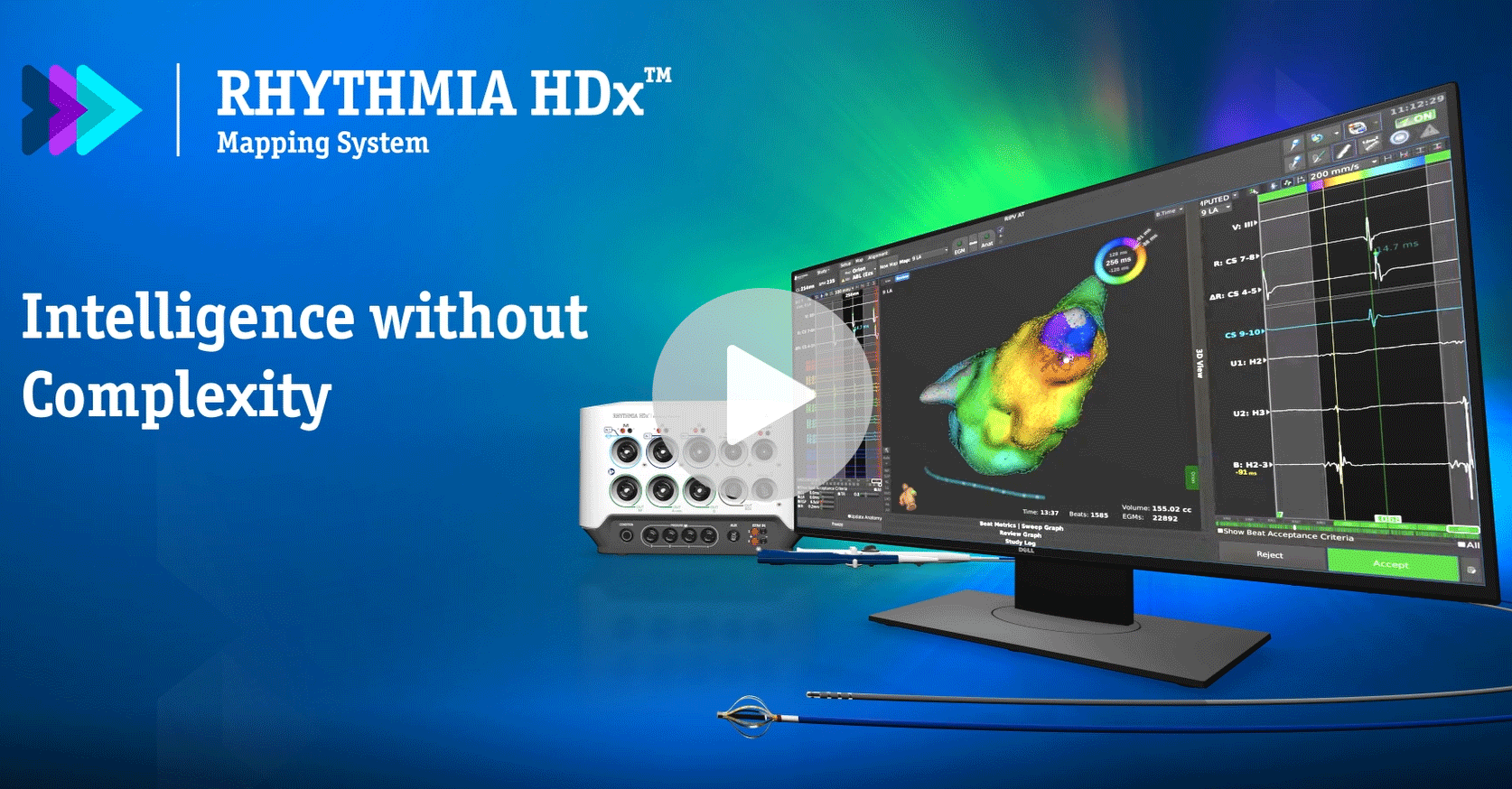 A comprehensive portfolio of mapping and RF ablation solutions, RHYTHMIA HDx sets the standard for high-definition mapping, streamlines the identification of areas of clinical interest, and offers critical insights into tissue resistivity and lesion formation.
