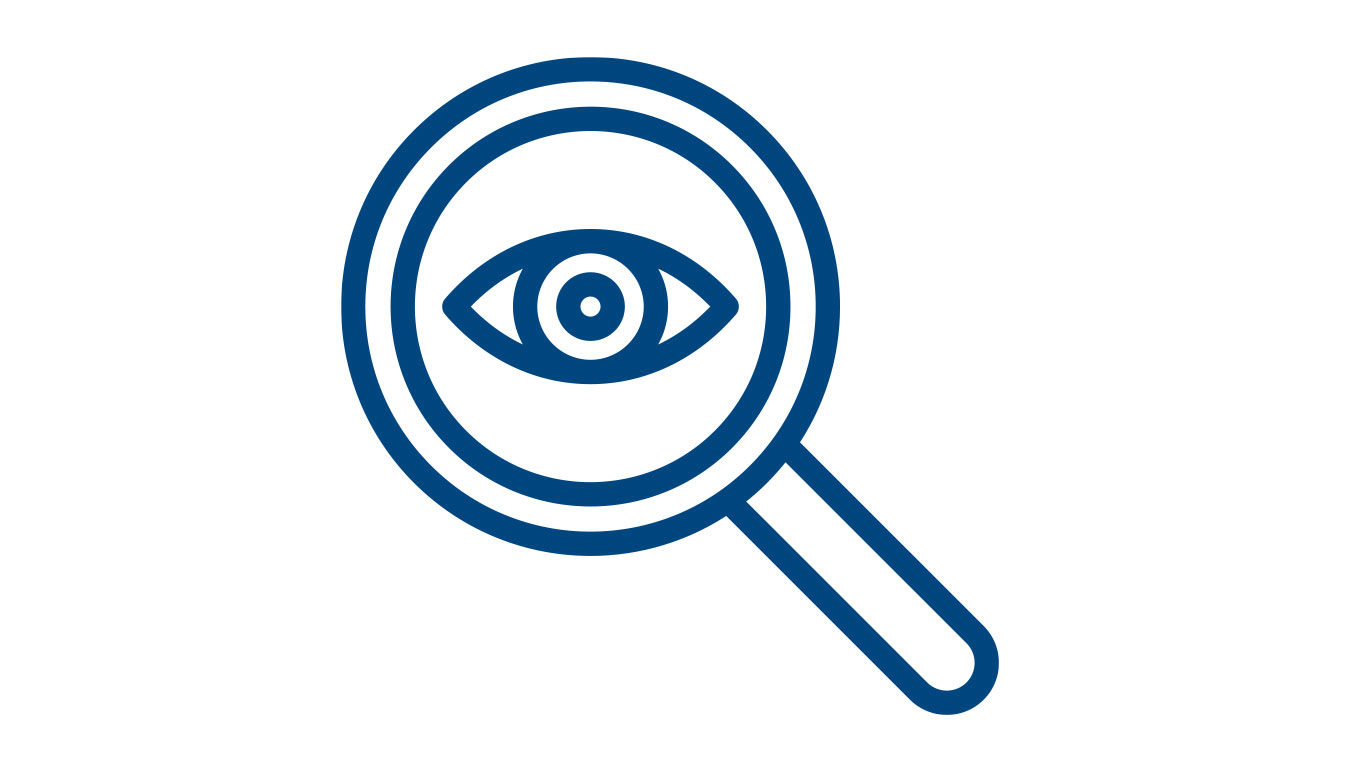 Icon of a magnifying glass with an eye in the center