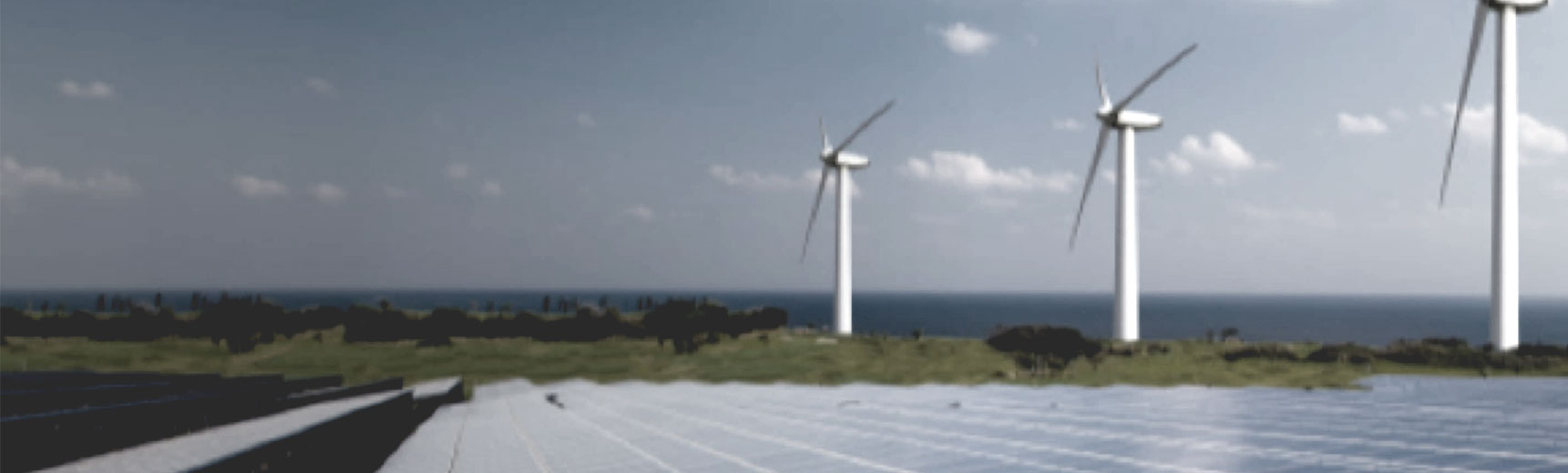 Solar panels and wind turbines in an open field