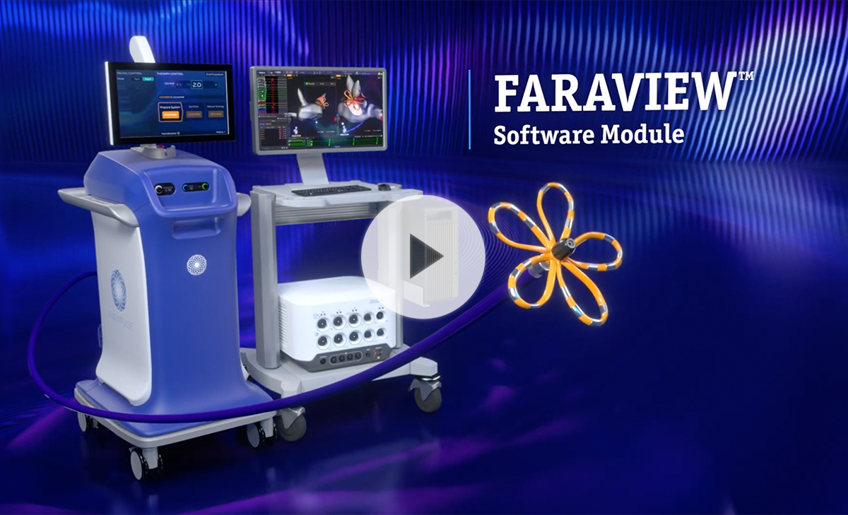 The full FARAPULSE PFA System shown on a blue, dynamic background.