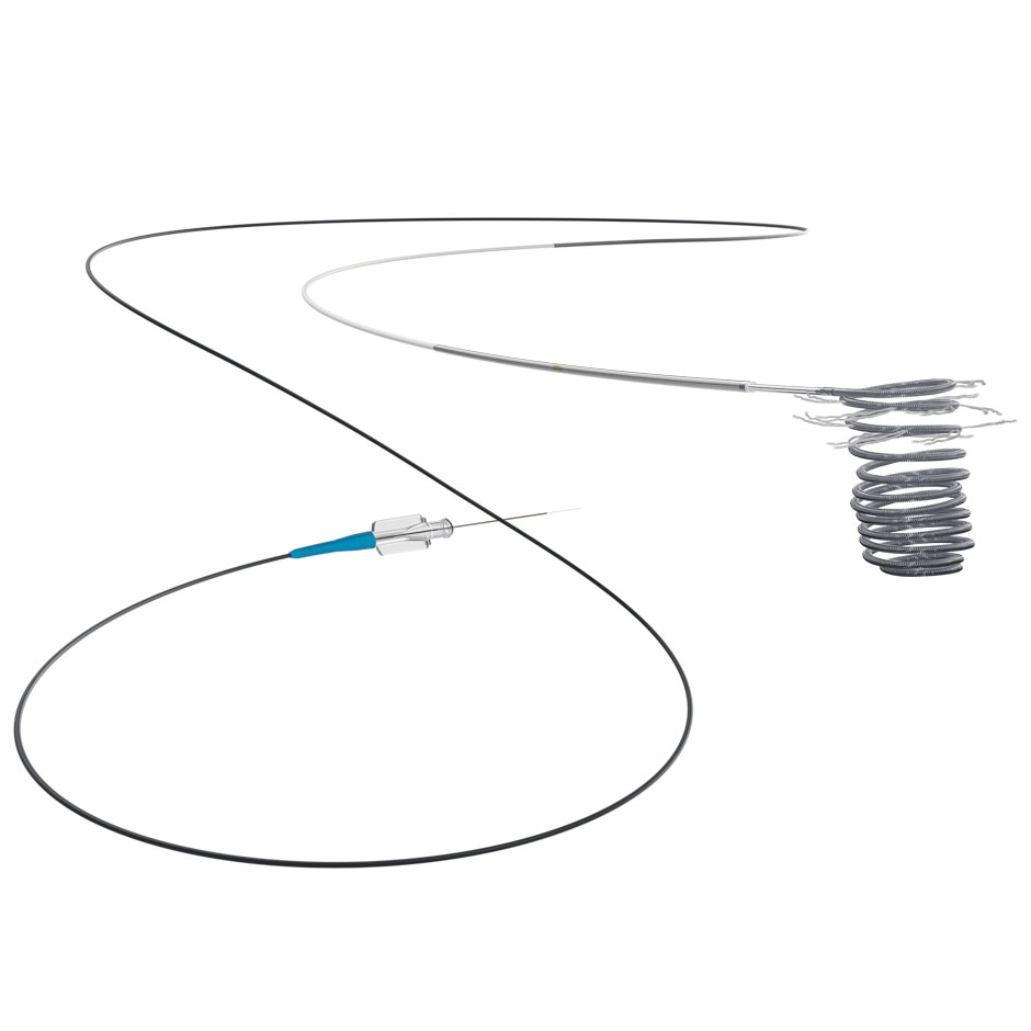 Boston Scientific Embold Detchable Coil System with a microcatheter against a white background.