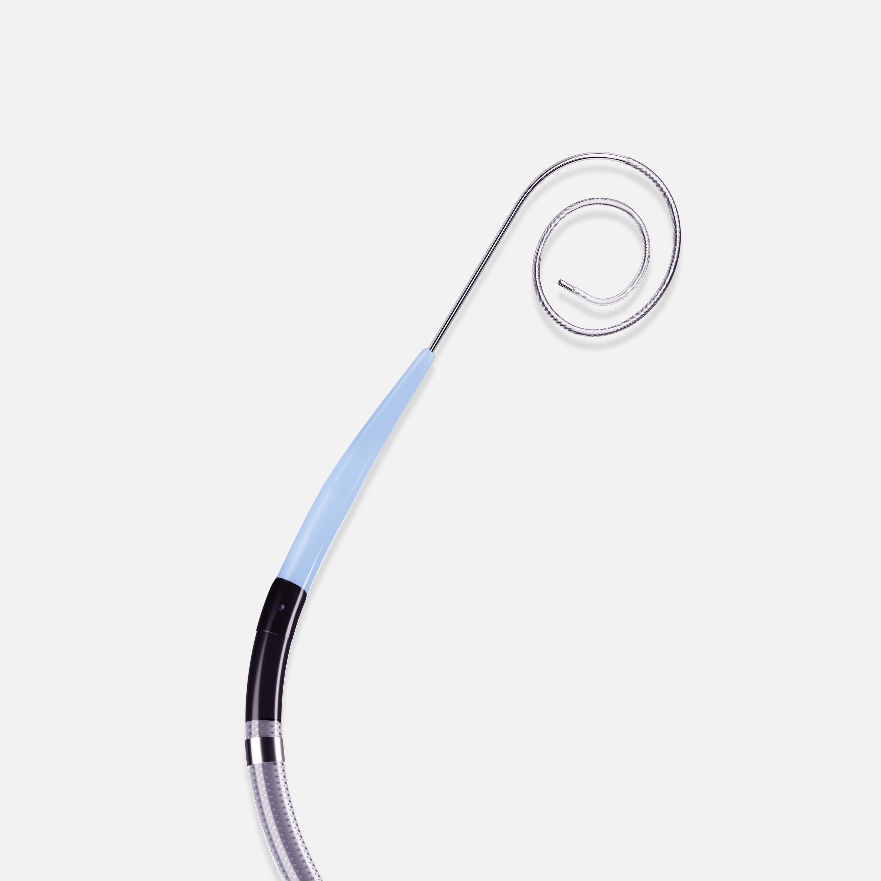VersaCross RF Wire pigtail configuration, protruding from VersaCross Connect Transseptal Dilator/CARTO VIZIGO Sheath assembly.