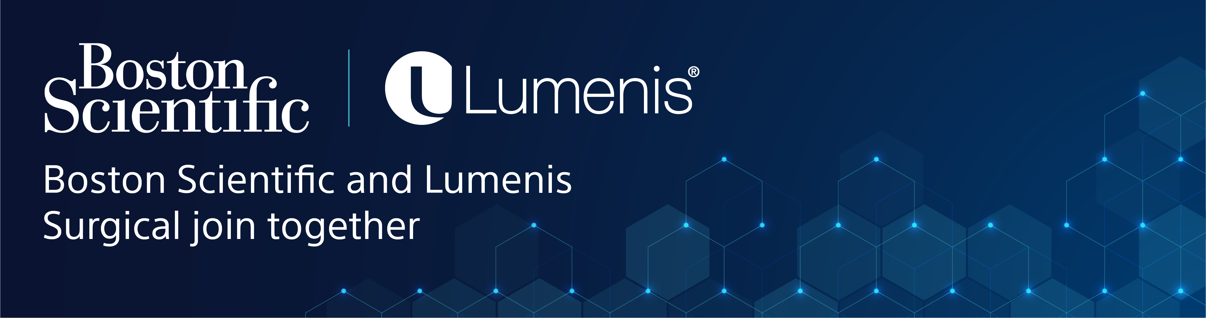 Boston Scientific and Lumines logos side by side horizontally on blue background