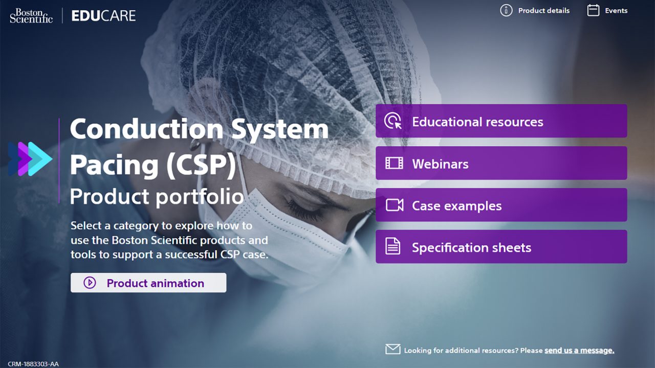 Online education portal showing resources for the conduction system (CSP) product portfolio.