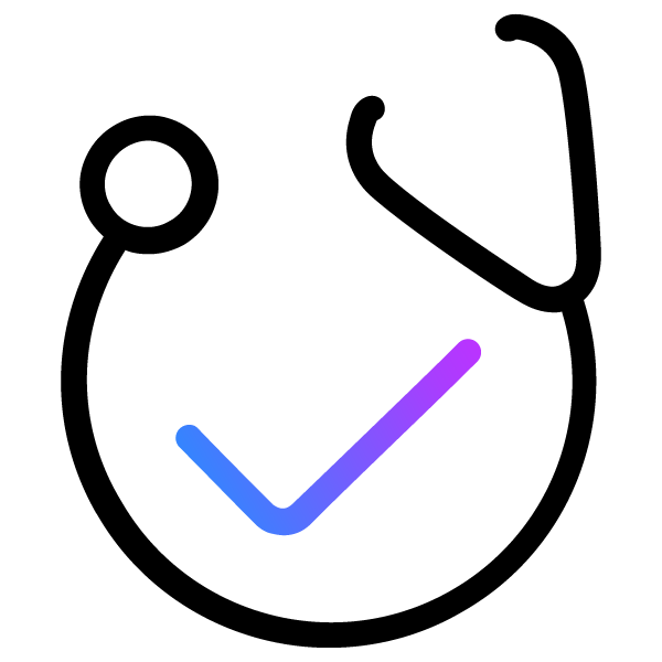  Stethoscope with a checkmark, symbolizing a stable, secure environment for a cardiac implant. 