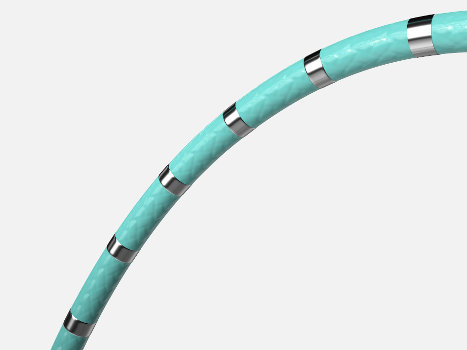 Detail of the braided shaft and multiple electrodes along the EPstar 6F Fixed Electrophysiology Catheter.