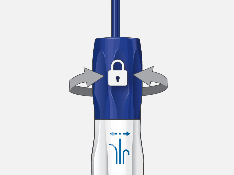 SureFlex handle with arrows showing self-locking dial.