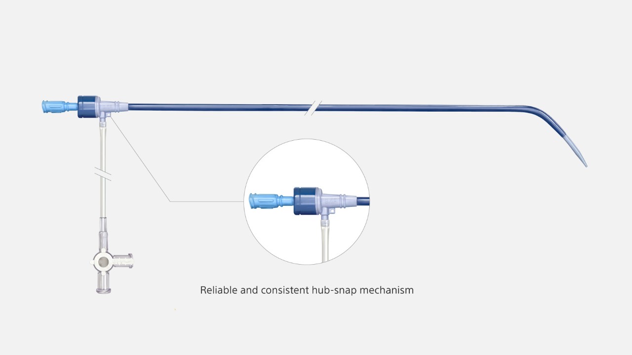 TorFlex Transseptal Guiding Sheath hub-snap mechanism with valve, stopcock, and sideport.