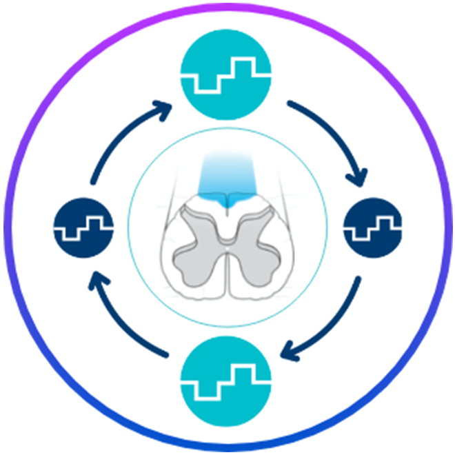 Graphic depicting FAST™ AutoDose wheel and leads on spine