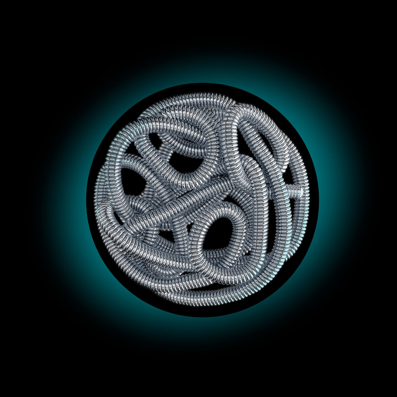 A soft embolization coil in a vessel with a green and black background.