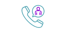Icon of telephone receiver and person inside of talk bubble.