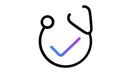 Icon of a stethoscope with a checkmark.
