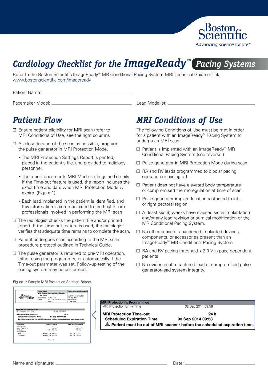 ImageReady™ Checklists (Pacemaker System)