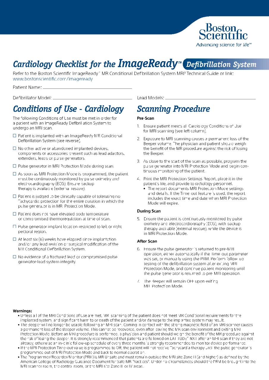 ImageReady™ Checklists (Defibrillation System)