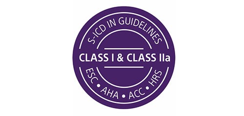 Logo showing that S-ICD is guideline recommended by ESC, AHA, ACC and HRS.