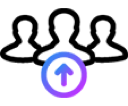 Icon showing illustration of three employees and an up arrow denoting employees being developed.