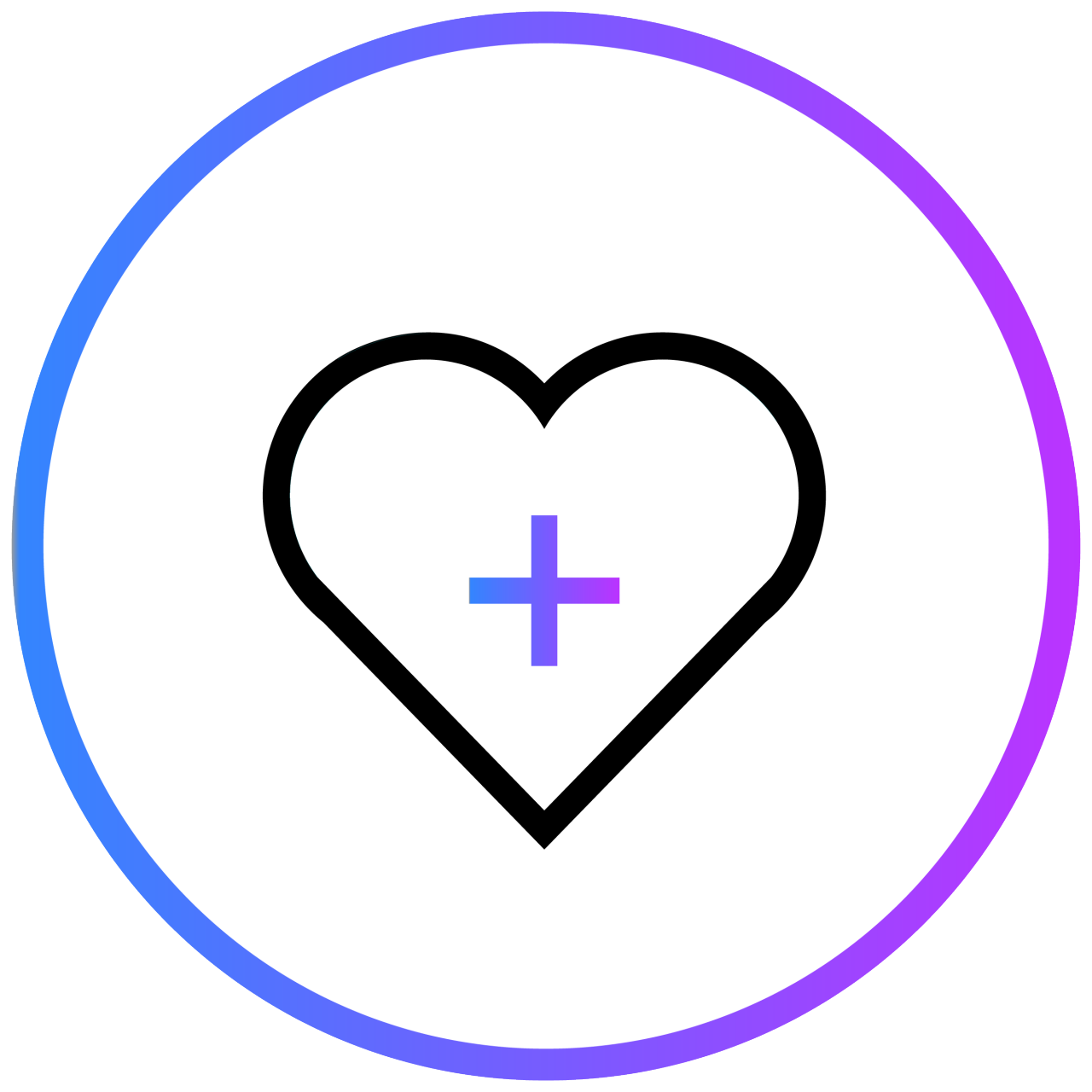 Heart icon in a colorful circle on a white background.