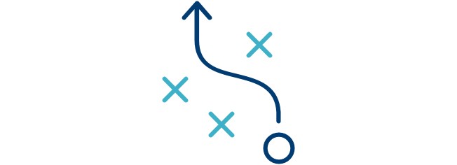 Icon of an arrow navigating through three Xs.