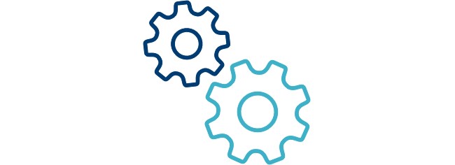 Icon of two interlocking cogs. 