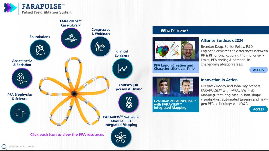 Explore pulsed field ablation topics with experts organised by topic on one easy to navigate interactive module.