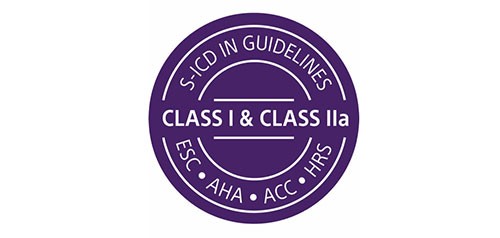 Logo showing that S-ICD is guideline recommended by ESC, AHA, ACC and HRS.