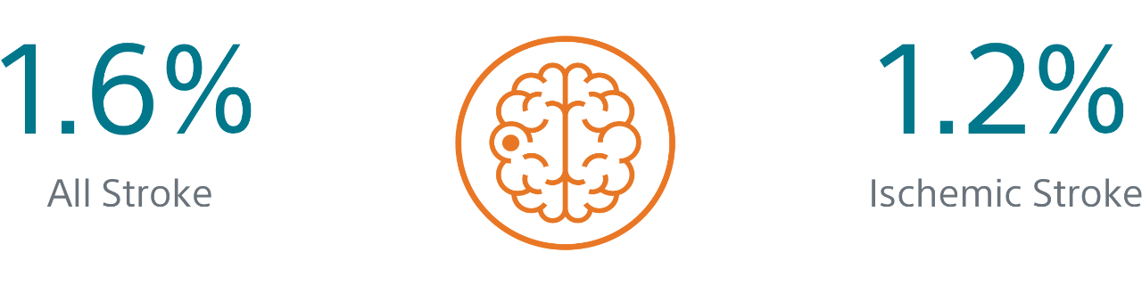 Stroke statistics and orange brain icon.