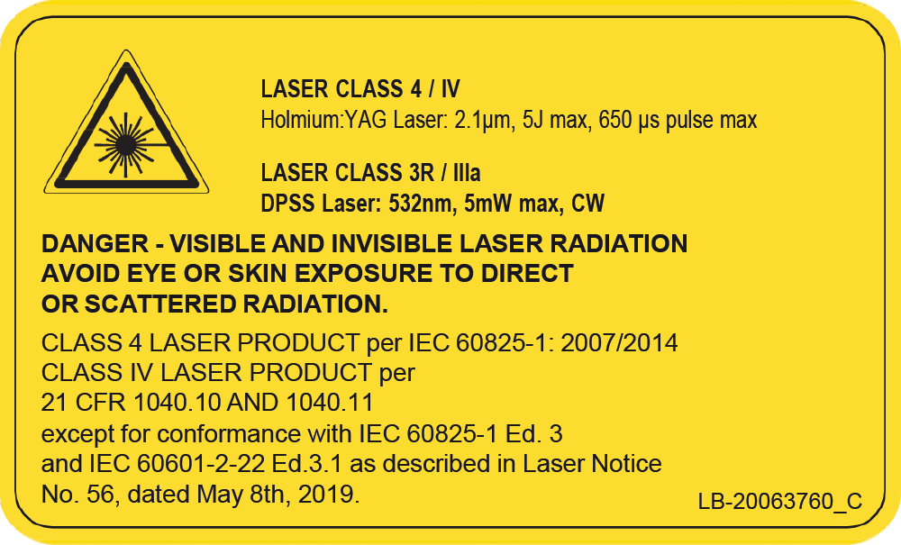 laser warning label specific to the Lumenis Pulse H30