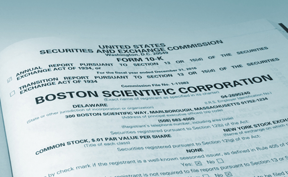 Image of form 10 K document of Boston Scientific corporation.
