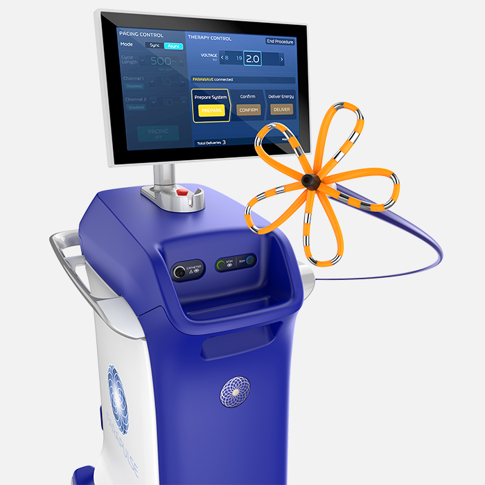 Image of the FARAPULSE console with the FARAWAVE Catheter